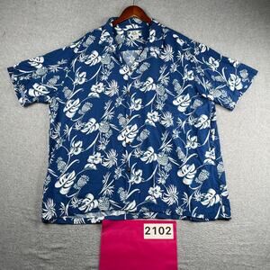 Two Palms Shirt 2XL Navy Blue Hawaiian Print Button Up Short Sleeve Mens USA